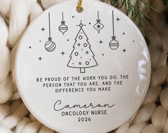Adorno navideño personalizado para enfermeras de oncología, regalo de agradecimiento para enfermeras de atención oncológica de parte de pacientes y familiares, regalo para enfermeras de quimioterapia.