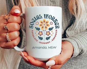 Custom Social Worker MSW LCSW Appreciation Gift Ceramic Mug, Social Worker Personalized Graduation Gift Inspirational Coffee Cup