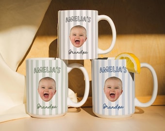 Personalized Grandpa Gift Custom Grandchild Photo Striped Mug, Grandfather Appreciation Present from Grandchild, Gramps G-Pa Birthday Cup
