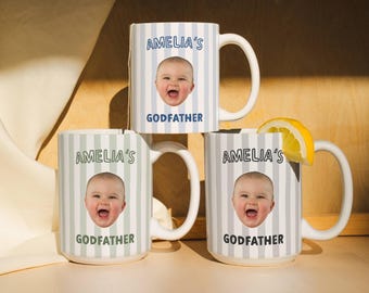 Godfather Gift Custom Photo Striped Mug, Cute Godparent Appreciation Gift, Personalized Godfather Proposal Mug with Name
