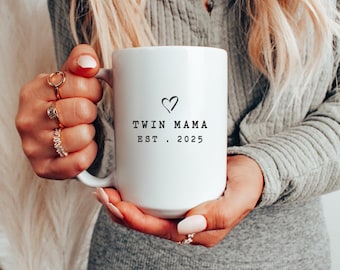 New Twin Mom Custom Gift with ESt Year, Personalized Twin Mama Keepsake Present, Milestone Gift for New Mom, Baby Shower Gift Mom of Twins