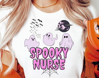 Spooky Nurse Halloween Shirt, ICU CRNA ed er pacu Halloween Graphic tee, Funny nursing Top, Fall Nursing Shirt, Halloween Nurse Life