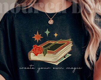 Create Your Own Magic Vintage T shirt, Oversized crew neck Romantic Shirt, Inspirational T shirt, Vintage tops for women, Whimsical Shirt
