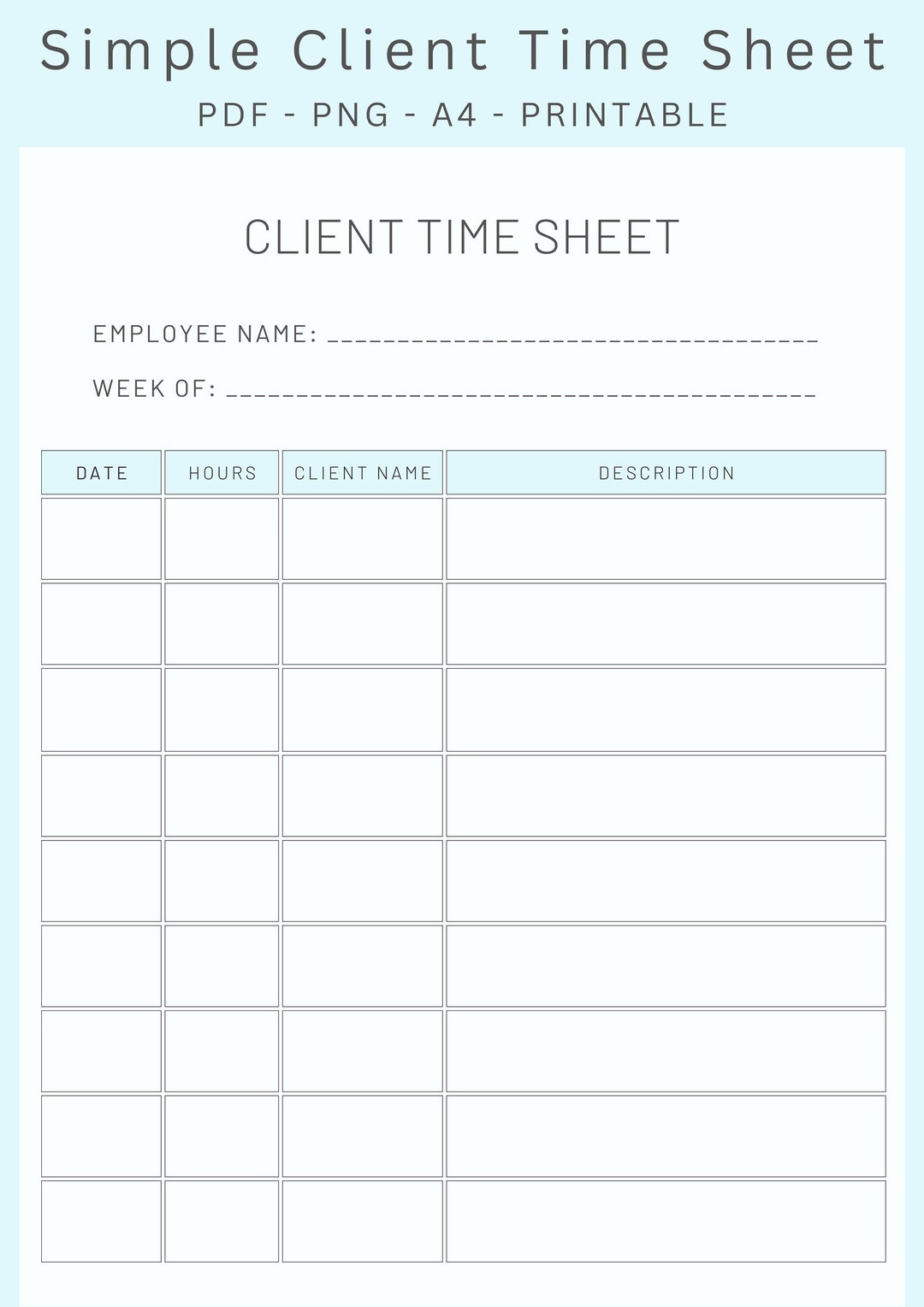 Client Time Sheet, Client Time Log, Simple Time Sheet Etsy