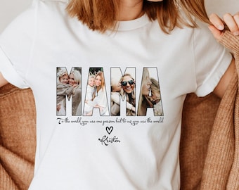 Personalized MAMA Shirt, Custom Mama Photo Shirt, Custom Gift for Mom, Mother&#39;s Day T Shirt, Customized Mother&#39;s Day Gift, Nana Grandma Gift