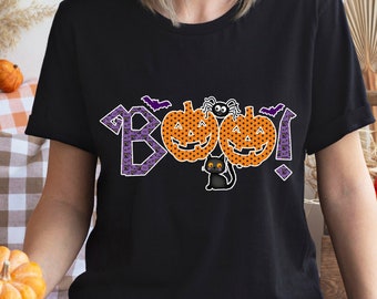 Halloween Boo T Shirt, Halloween Ghost T-Shirt, Halloween Pumpkin Outfit, Halloween Spider  Black Cat Shirt, Toddler Kid Boo Halloween Tee