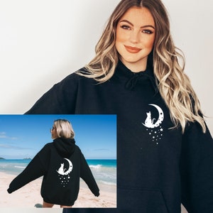 Black Cat on Moon Hoodie, Comfort Colors Black Cat Hoodie, Fall Hoodie, Spooky Season Hoodie, Unisex Oversized Hoodie, Cat Lover Gift