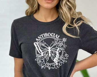 Anti Social Butterfly Shirt: Retro Introvert Tee, Mental Health Gift