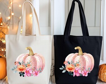 Pink Halloween Pumpkin Tote Bag, Halloween Tote, Cute Pumpkin Tote Bag, Halloween Candy Bag, Pink Pumpkin Tote Bag, Fall Festival Tote