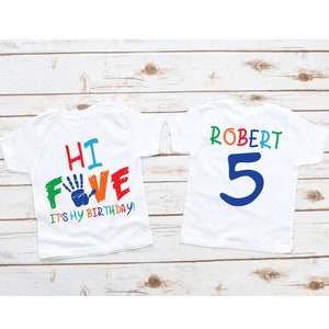 CUSTOM 5th birthday Hi five shirt, fifth birthday shirt,5th birthday boy girl shirt ,girls fifth birthday shirt,5th birthday tee,5 years old