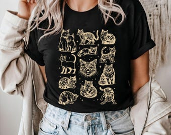 Y2K Cat Graphic Tee: 90s Vintage Style Shirt for Cat Lovers