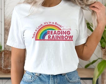 Retro Reading Rainbow Shirt, Teacher Appreciation Shirt, Bookworm Shirt, Vintage Rainbow School School T-Shirt, Teacher Gift Shirt