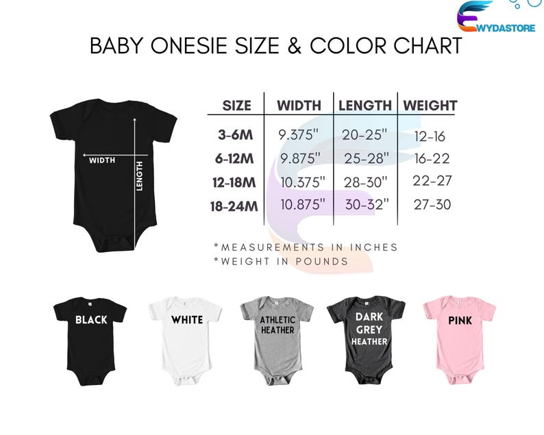 baby onesie size and color chart