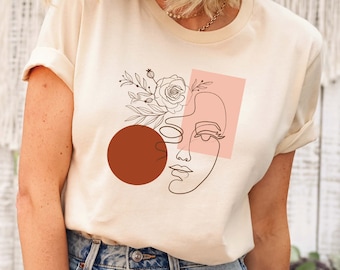 Line Art Face T-Shirt: Abstract Minimalist Woman Tee