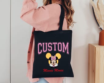 Custom Disney Tote Bag, Minnie Mouse Tote Bag, Mickey Mouse Bag, Disney World Tote Bag for Womens, Disneyland Trip Tote, Vacation Bag