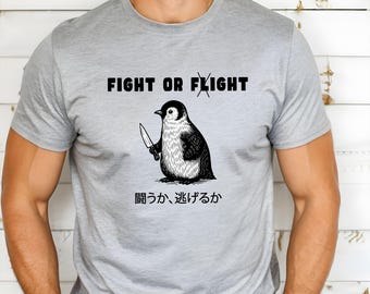 Funny Penguin With Knife T-Shirt: Sarcastic Fight Or Flight Meme