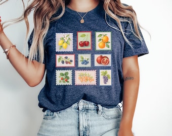 Vintage Fruit Stamp T-Shirt: Cottagecore Farmer's Market Style