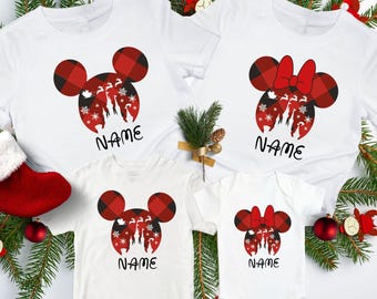 Customized Disney Family Christmas Shirts, Disney Buffalo Plaid Christmas, Disney World Christmas Shirt, Mickey Minnie Christmas Party Tee