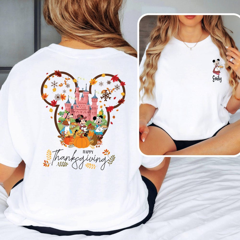 Custom Disney Mickey And Friends Thanksgiving Shirt, Thanksgiving Fall Trip, Two Sided Disney Thanksgiving Tee, Disney Family Thanksgiving Bespoketshirt