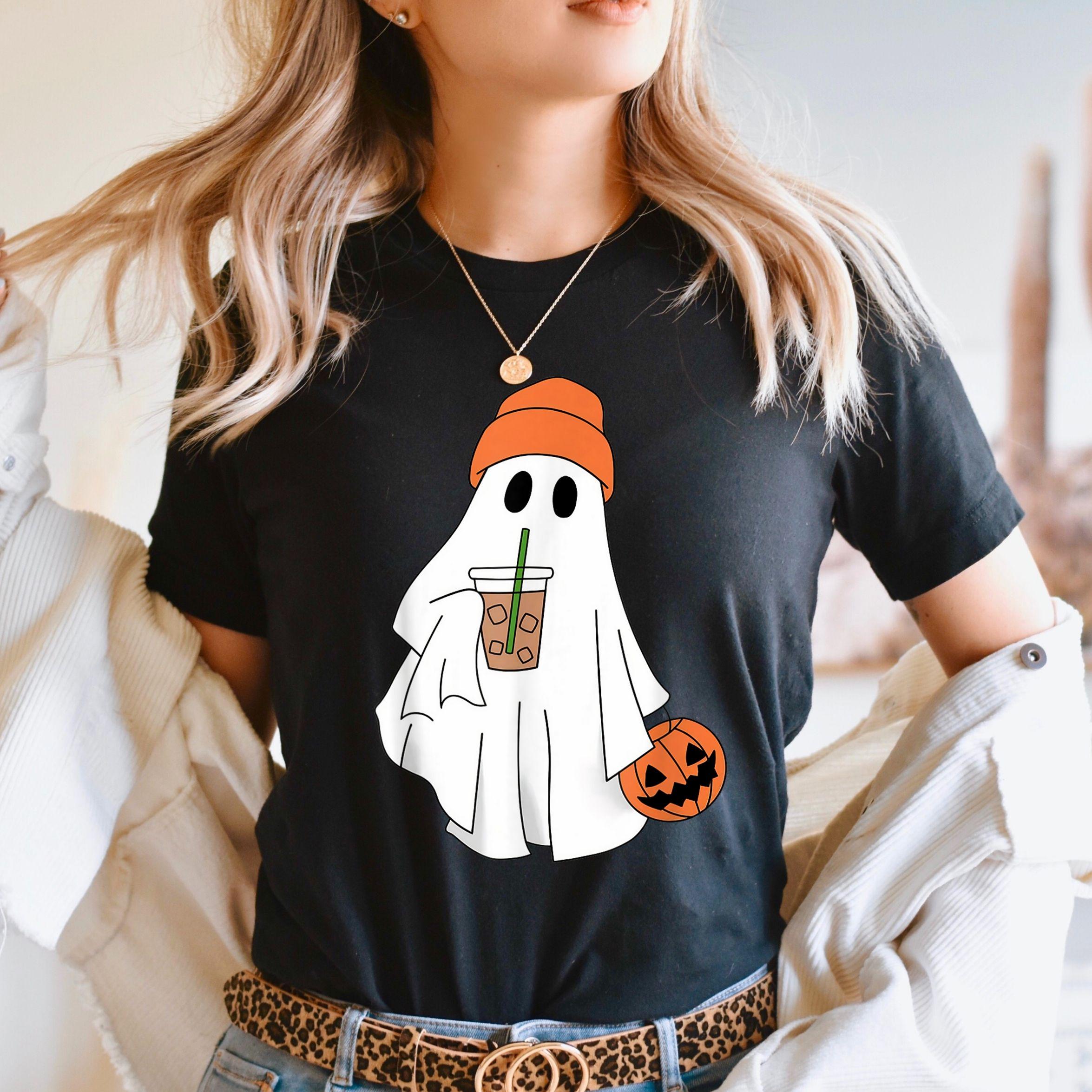 Ghost Tshirt, Little Ghost Ice Coffee Shirt, Halloween Tshirt ...