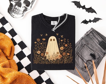 Comfort Colors Floral Ghost Shirt: Spooky Fall Graphic Tee
