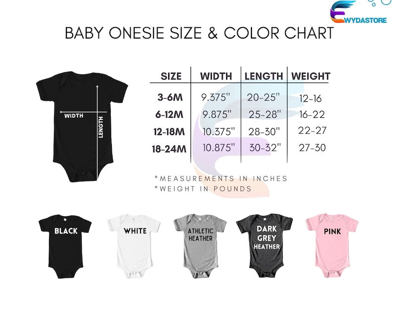 baby onesie size and color chart