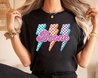 Comfort Colors® Boone Lightning Bolt Shirt: Vintage 80s Checkered Graphic Tee, Retro Boone I Love Design, Funny College Style Top