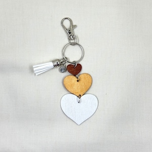 Three Tier Wooden Heart Keychain