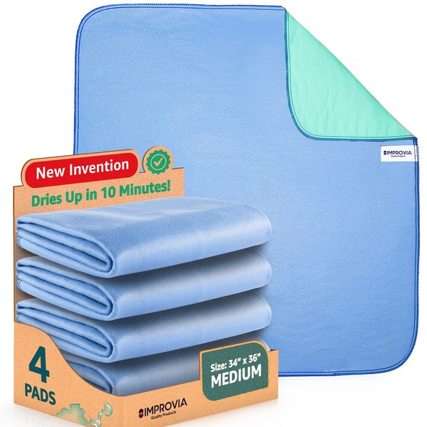 4 Pack - IMPROVIA Washable Underpads 34" x 36" - Heavy Absorbency Reusable Bedwetting Incontinence Pads for Kids, Adults, Elderly, and Pets