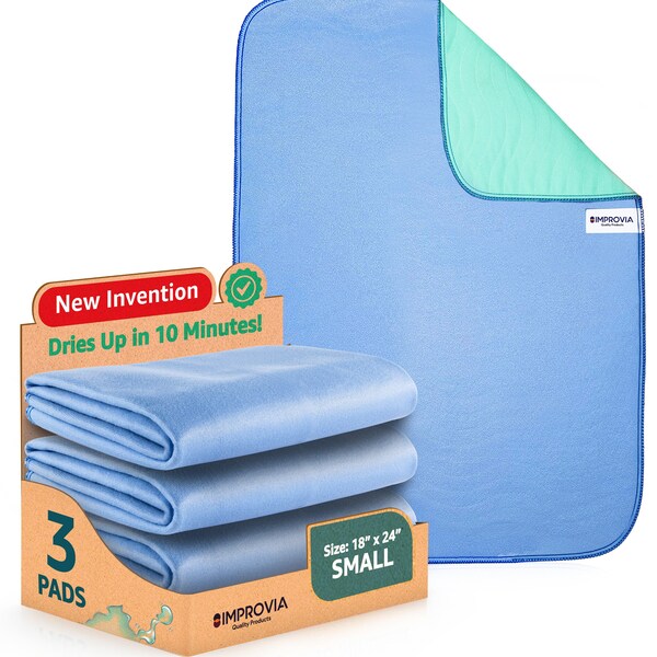 3 Pack - IMPROVIA Washable Underpads 18" x 24" - Heavy Absorbency Reusable Bedwetting Incontinence Pads for Kids, Adults, Elderly, and Pets