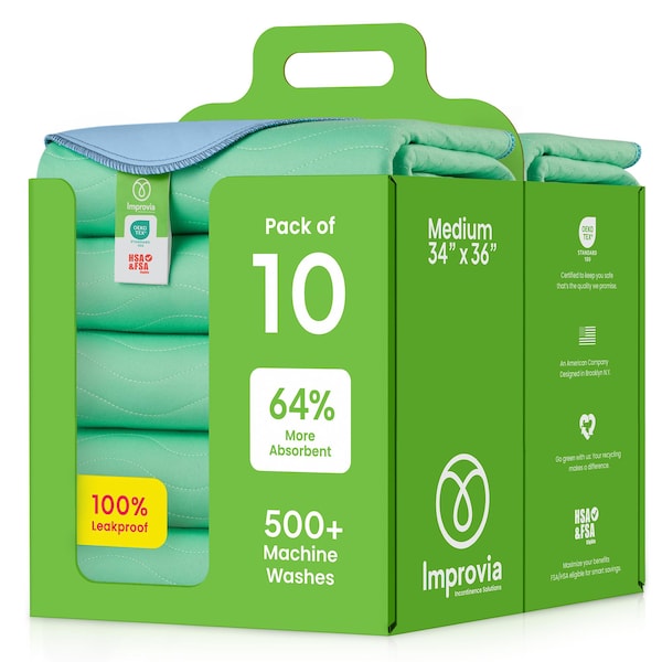 10 Pack - IMPROVIA Washable Underpads 34" x 36" - Heavy Absorbency Reusable Bedwetting Incontinence Pads for Kids, Adults, Elderly, and Pets