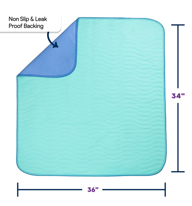 2 Pack - IMPROVIA Washable Underpads 34" x 36" Heavy Absorbency Reusable Bedwetting Incontinence Pads for Kids, Adults, Elderly, and Pets image 4