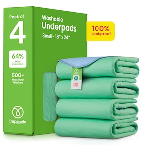 4 Pack - IMPROVIA Washable Underpads 18&quot; x 24&quot; - Heavy Absorbency Reusable Bedwetting Incontinence Pads for Kids, Adults, Elderly, and Pets