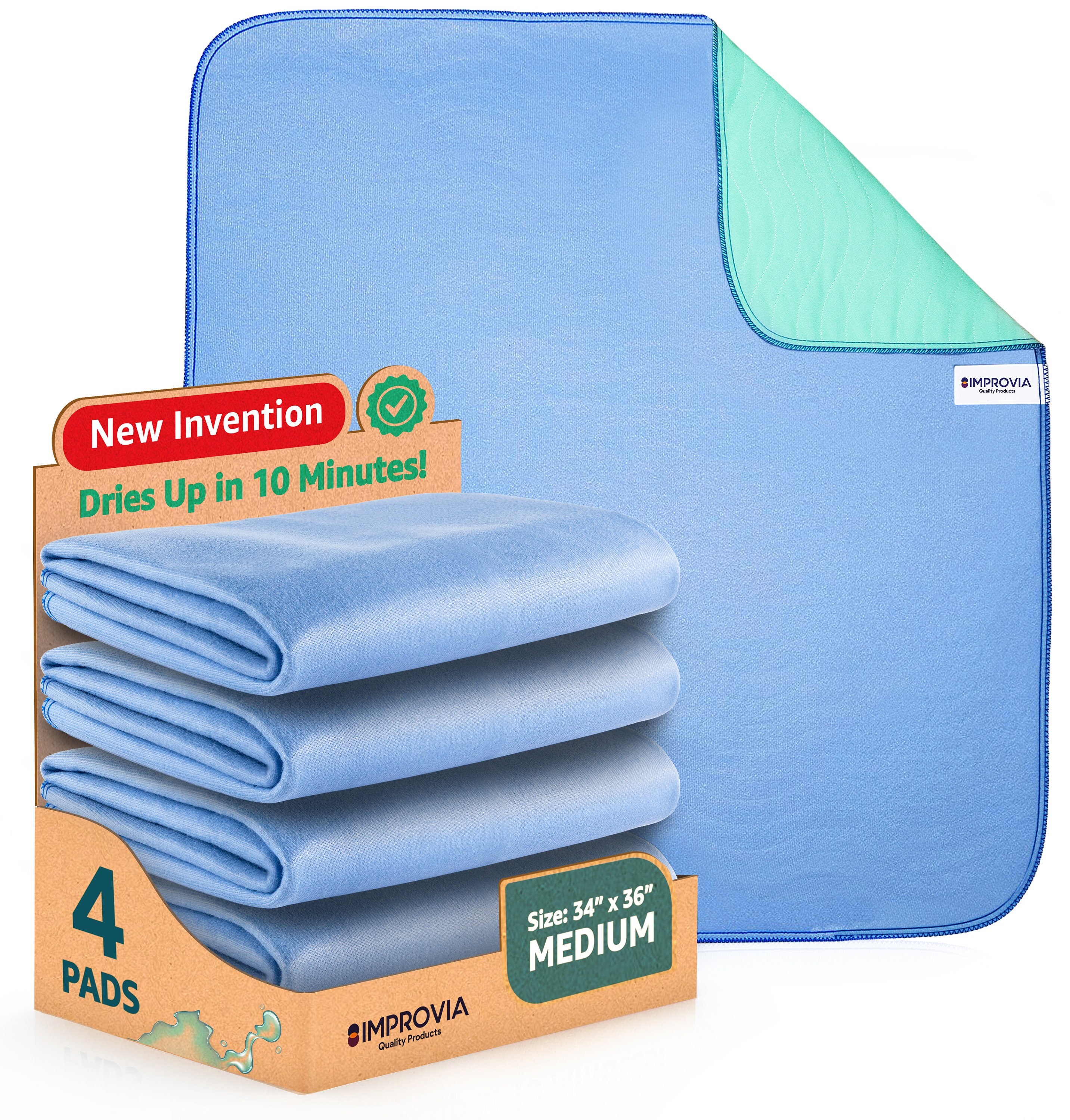 4 Pack IMPROVIA Washable Underpads 34 X 36 Heavy Absorbency Reusable