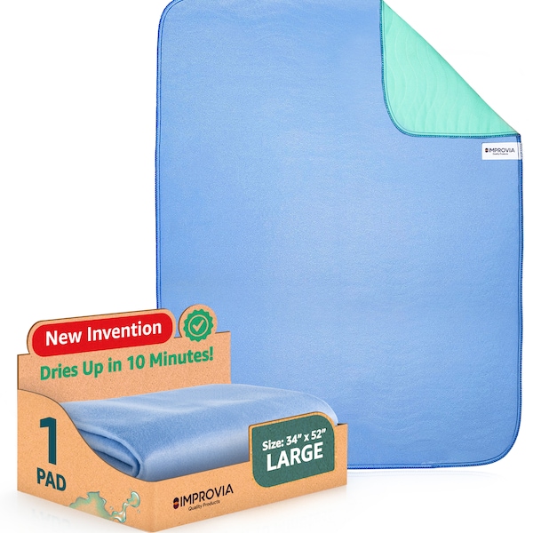 1 Pack - IMPROVIA Washable Underpads 34" x 52" - Heavy Absorbency Reusable Bedwetting Incontinence Pads for Kids, Adults, Elderly, and Pets
