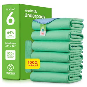 6 Pack - IMPROVIA Washable Underpads 34&quot; x 36&quot; - Heavy Absorbency Reusable Bedwetting Incontinence Pads for Kids, Adults, Elderly, and Pets