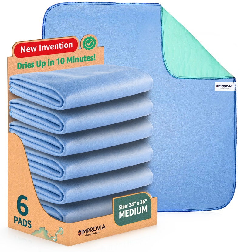 6 Pack IMPROVIA Washable Underpads 34 x 36 Heavy Absorbency Reusable Bedwetting Incontinence Pads for Kids, Adults, Elderly, and Pets image 1