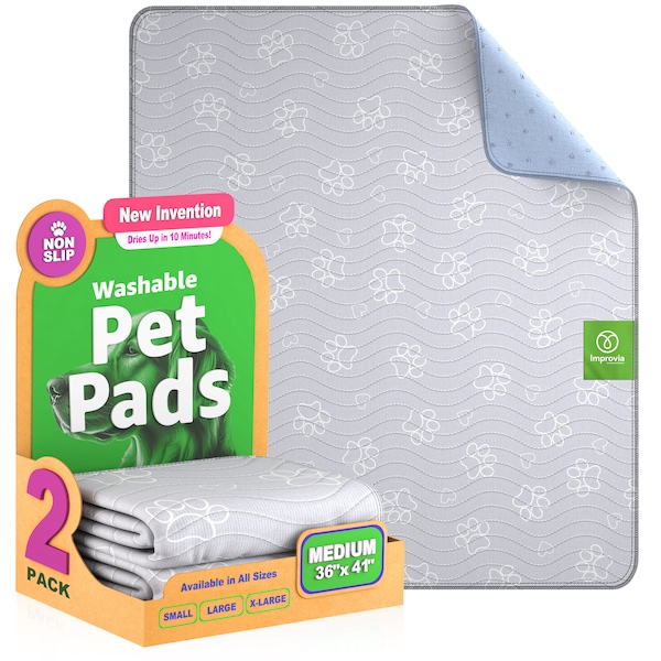 2 Pack - IMPROVIA Reusable Puppy Pads 36" x 41"  Extra-Absorbent Reusable Pads for Pets