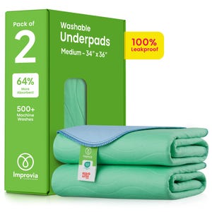 2 Pack - IMPROVIA Washable Underpads 34" x 36" Heavy Absorbency Reusable Bedwetting Incontinence Pads for Kids, Adults, Elderly, and Pets image 1