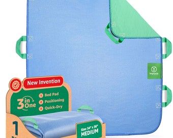 1 Pack - IMPROVIA Positing Underpads 34" x 36" - 6 Handles  Heavy Absorbency Reusable Bedwetting Incontinence Pads