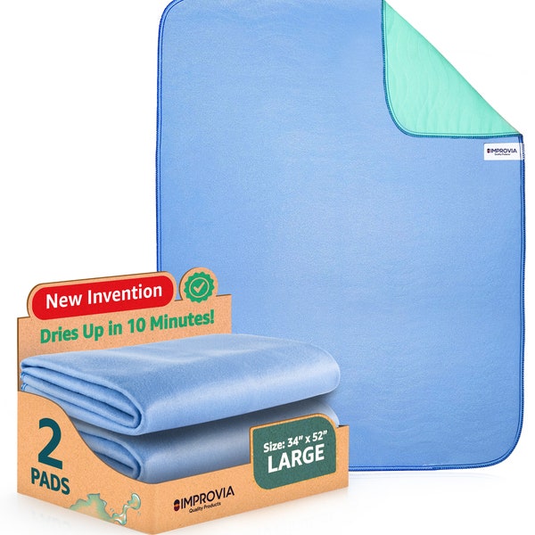 2 Pack - IMPROVIA Washable Underpads 34" x 52" - Heavy Absorbency Reusable Bedwetting Incontinence Pads for Kids, Adults, Elderly, and Pets