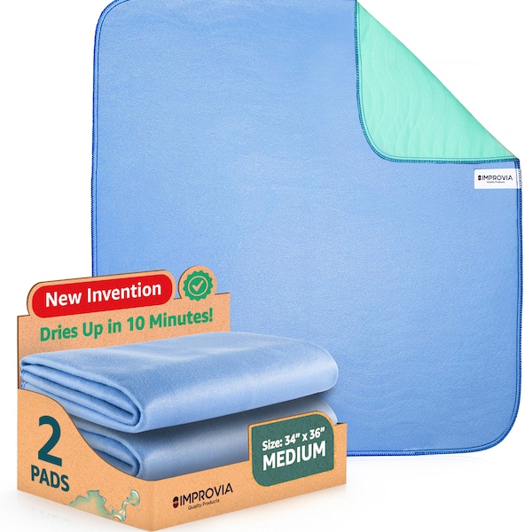 2 Pack - IMPROVIA Washable Underpads 34" x 36"  Heavy Absorbency Reusable Bedwetting Incontinence Pads for Kids, Adults, Elderly, and Pets