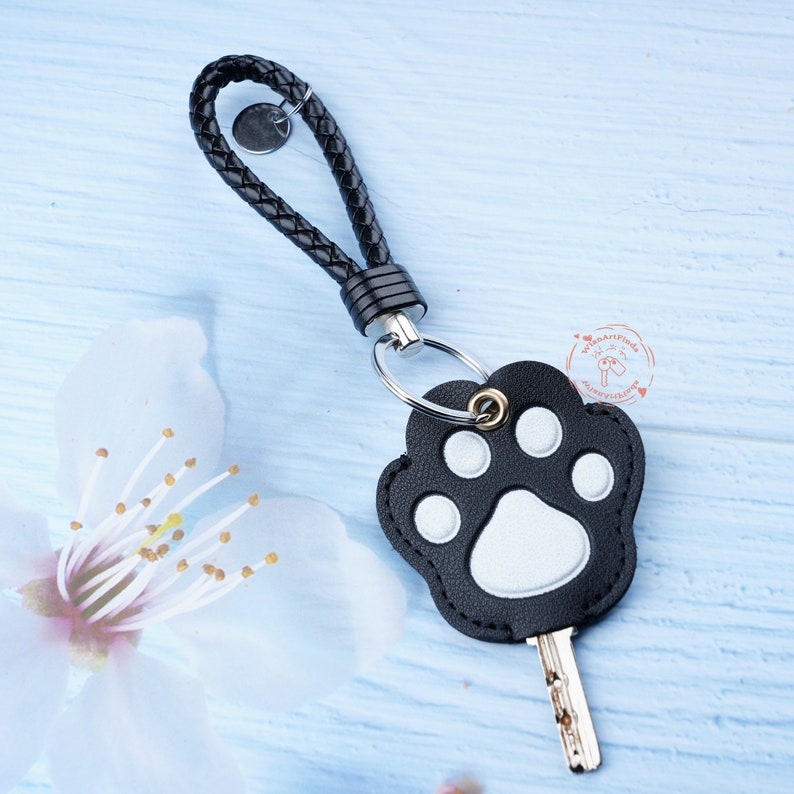 Black Cat Paw Key Cover,Leather Key Covers,Cute Key Cover,Kawaii Key Cover,Cozy Key Holder,Key Cap,Key Case DIY,Key Cover for House Key image 6