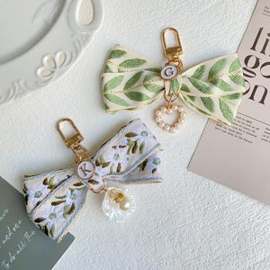 Bow Ribbon Keychain, Handmade Coquette Keychain, Personalized initials Key Ring, Purse Charm, Girls jewelry, Keyring Charm Accessory