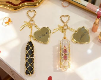 カスタムリップグロスホルダーチェーン、リップグロスネットポーチキーチェーン、リップスティックホルダー、Y2Kリップスティックケース、美容アクセサリー、女性へのギフト