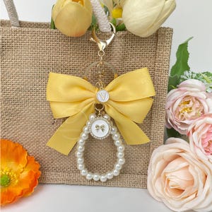 Gelbe Schleife Taschenanhänger, Elegante Schleife Charme Schlüsselbund, Schleife Anhänger für Tasche, Schleife Schlüsselanhänger Zubehör für Brieftasche, Band Taschenanhänger, Braut Schleife Geschenk