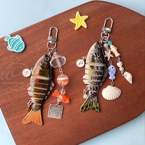 Fisch Schlüsselbund mit Charme, Fisch Köder Schlüsselbund, Fisch Anhänger, handgemachte Fisch locken Schlüsselanhänger, Taschendekoration, niedlicher Schmuck, Angeln Geschenk