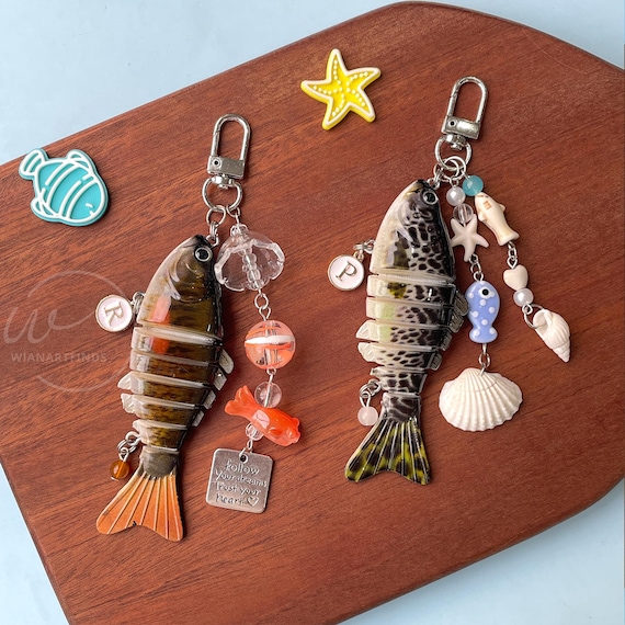 Fish Keychain With Charm, Fish Bait Keychain, Fish Pendant, Handmade Fish Lure Keychains, Bag Decoration, Cute Jewelry, Fishing Gift