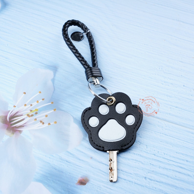 Black Cat Paw Key Cover,Leather Key Covers,Cute Key Cover,Kawaii Key Cover,Cozy Key Holder,Key Cap,Key Case DIY,Key Cover for House Key image 3