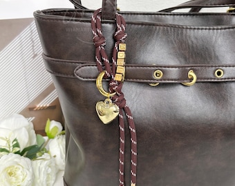 Colgante para bolso con nombre personalizado, colgante para bolso con cadena y cuerda, decoración de cuerda para bolso, etiqueta para bolso con letra, cadena con cuentas y nombre, accesorios únicos para bolsos
